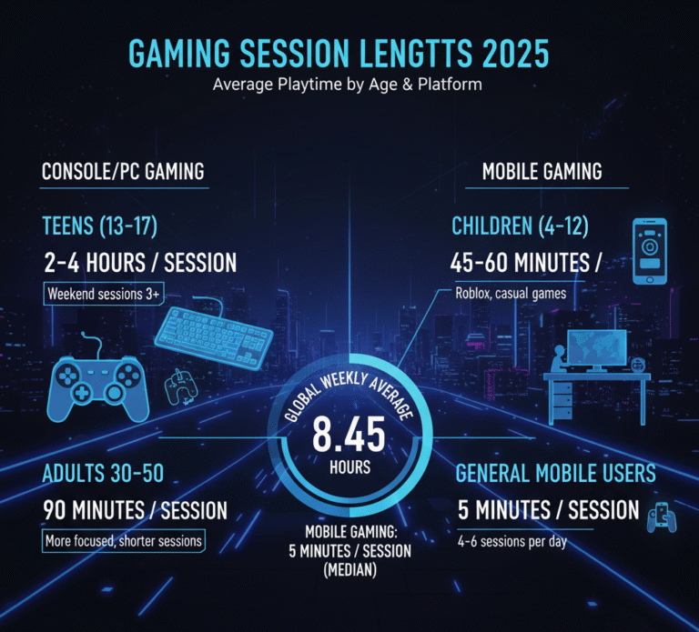 Average gaming session length by age group