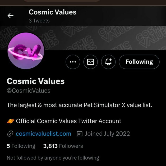Cosmic Values Twitter account
