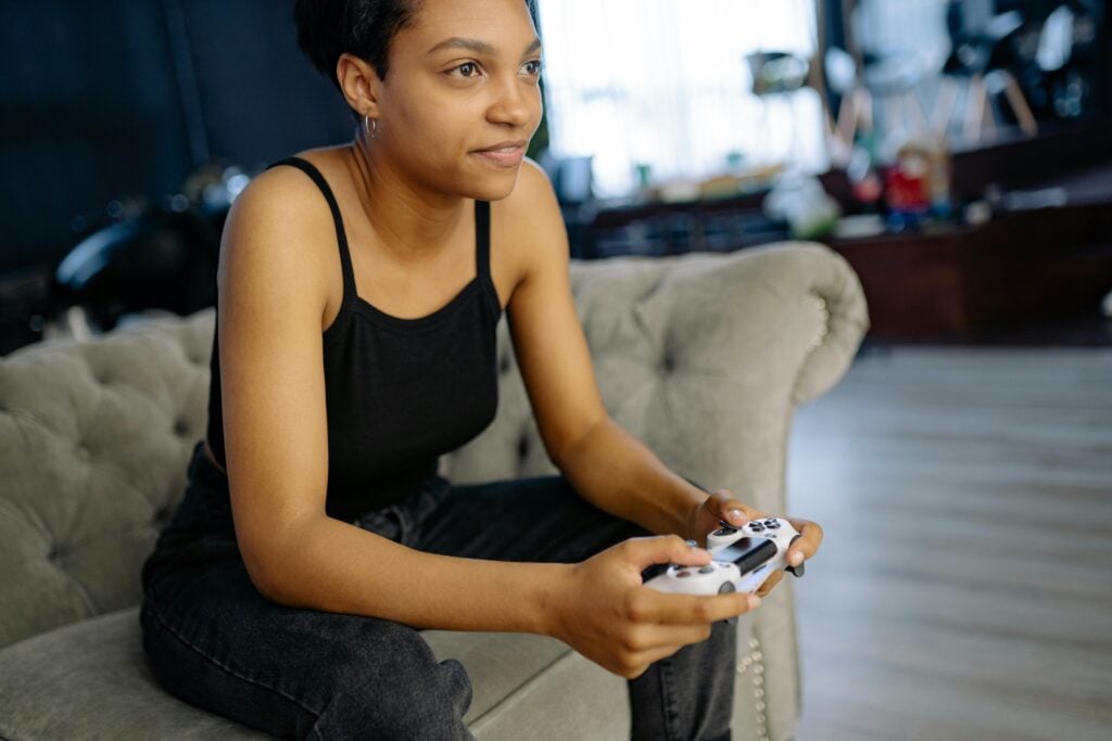 A female gamer playing video games