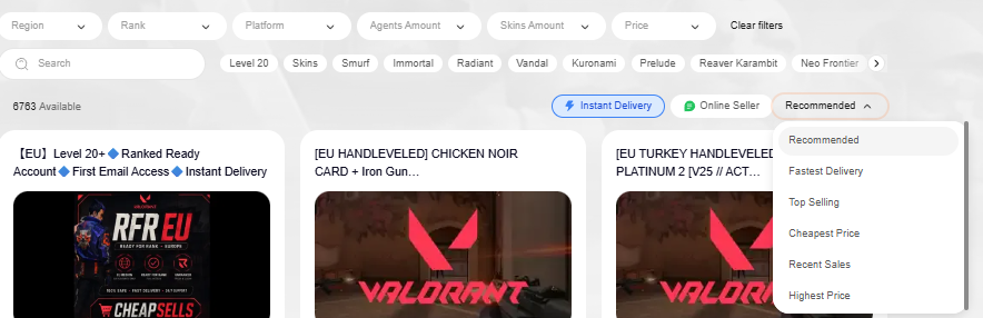 Select Instant Delivery Accounts