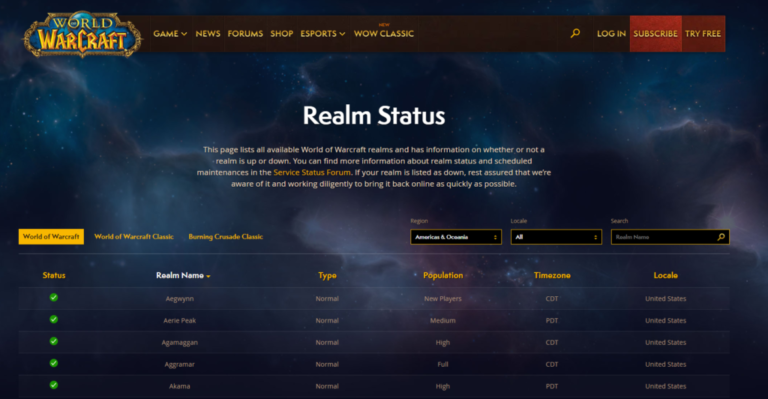 World of Warcraft(WOW) Server Status – Is World of Warcraft (WOW) Down?