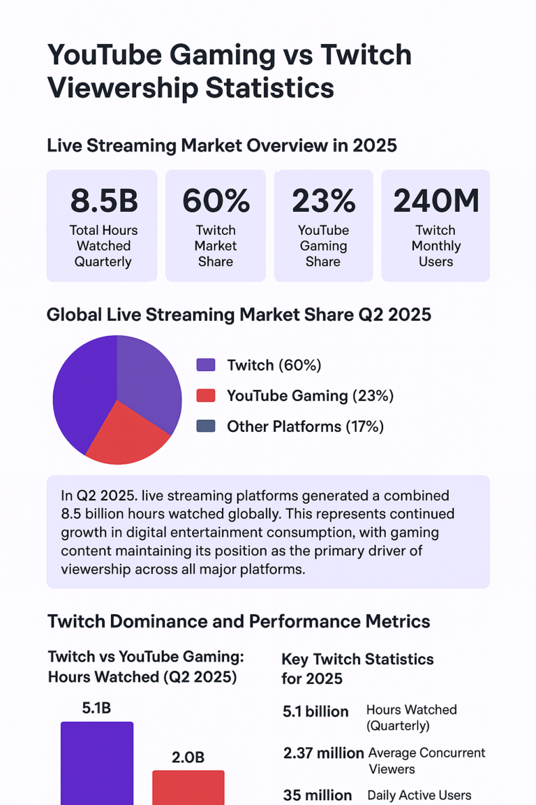 YouTube Gaming vs Twitch viewership statistics